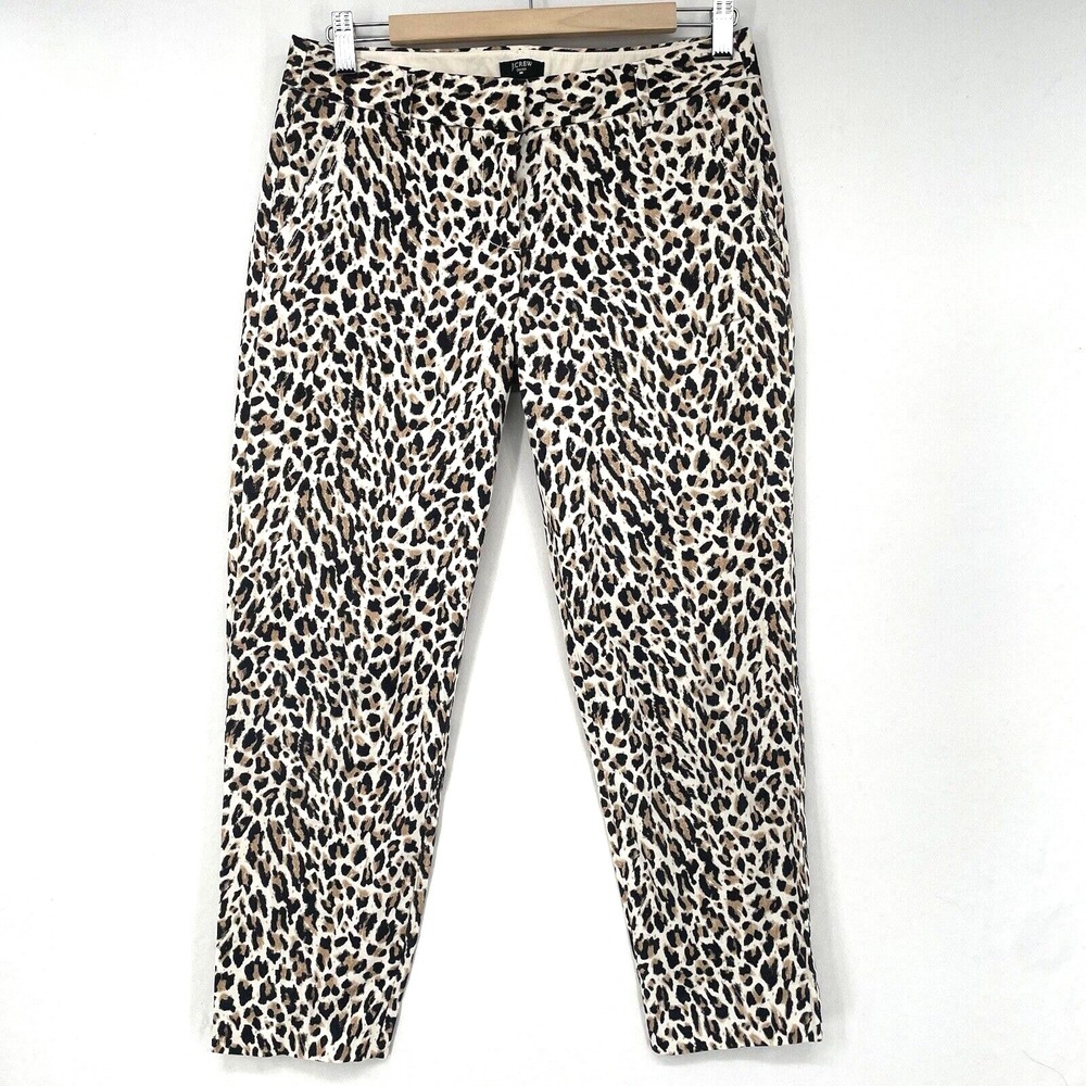 J.Crew City Fit Capri Leopard Animal Print Pants Size 2 Stretch Ankle